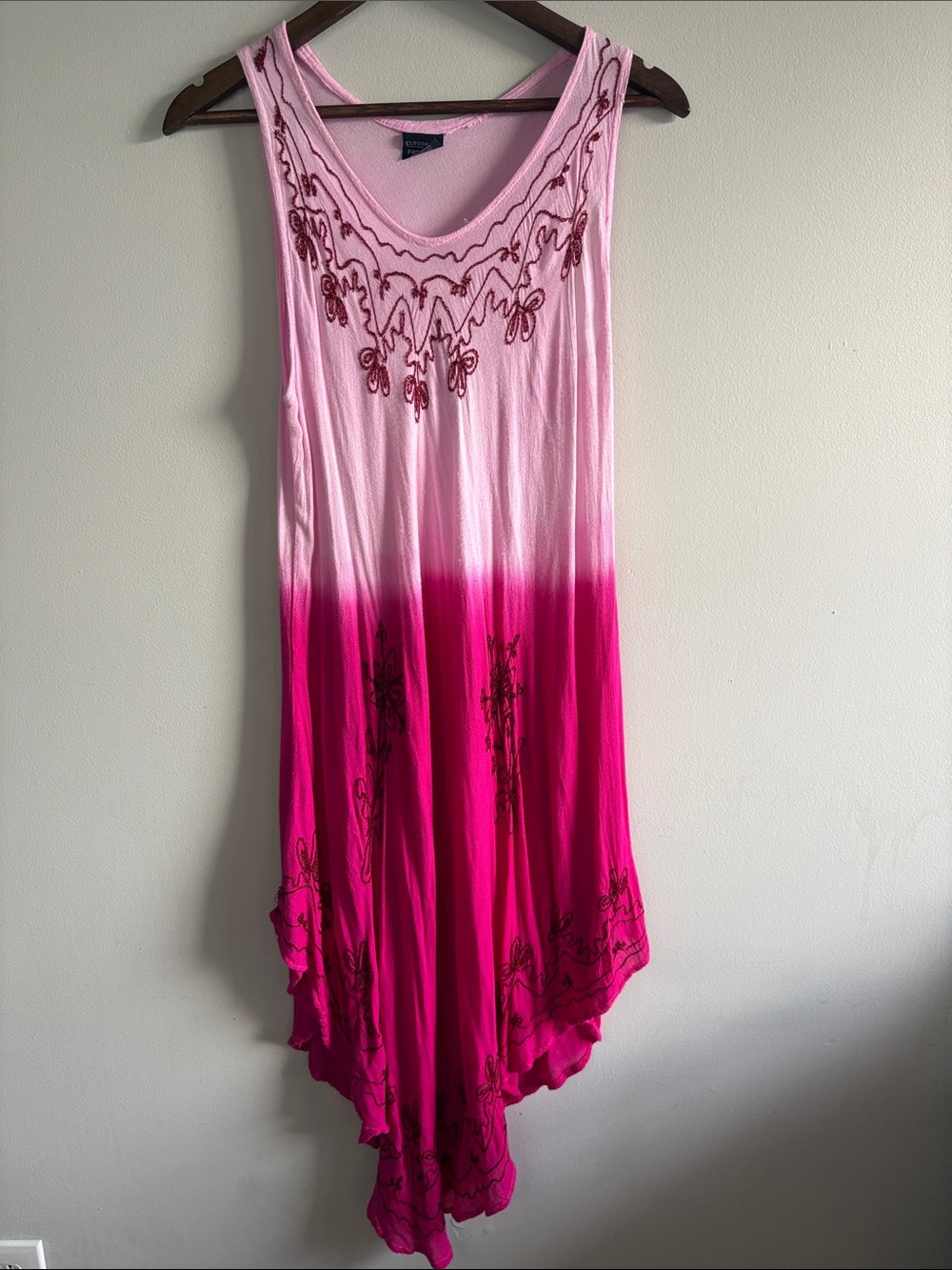 Cleopatra Free Size‎ Pink Ombre Embroidered Boho Tunic Dress Lagenlook
